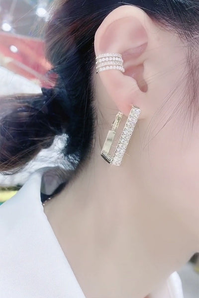 Rhinestone Geometric Square Big Ear Ring