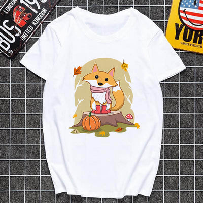 Cute fox printed T shirt Women Harajuku Tshirt Thin section