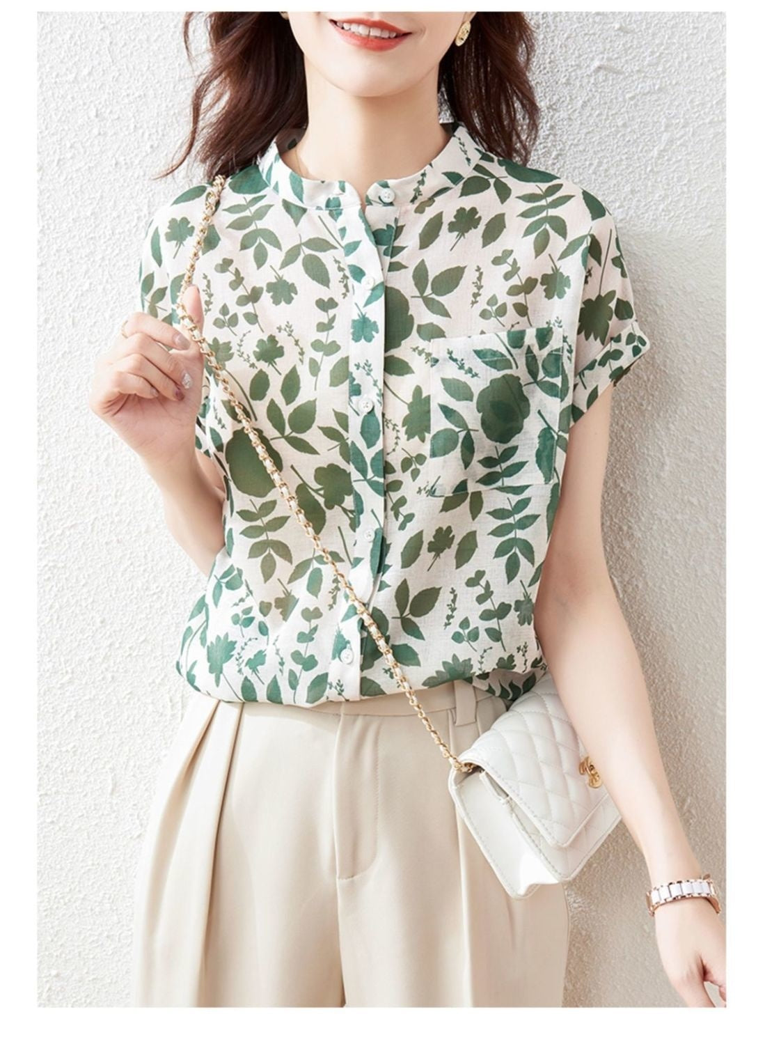 Chiffon Shirt Women's Short-sleeved Floral Top Fashionable Stylish French Printed Shirt Thin