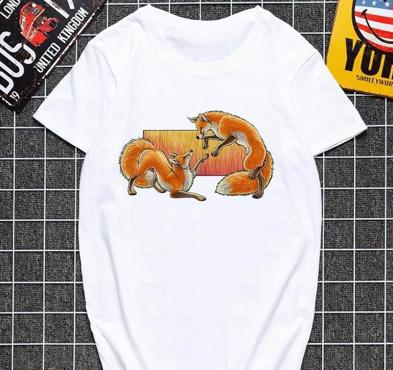 Cute fox printed T shirt Women Harajuku Tshirt Thin section