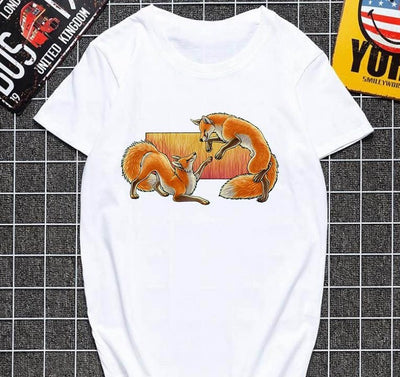 Cute fox printed T shirt Women Harajuku Tshirt Thin section