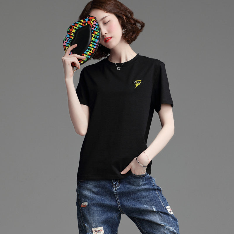 Women's Stylish Loose Round Neck Short Sleeve T-shirt Top