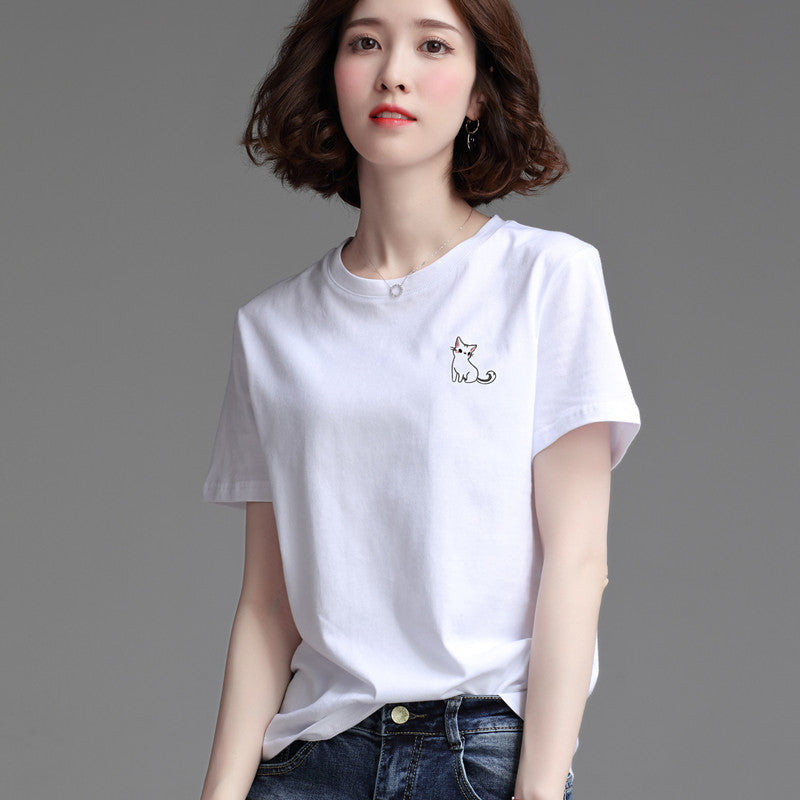 Women's Stylish Loose Round Neck Short Sleeve T-shirt Top