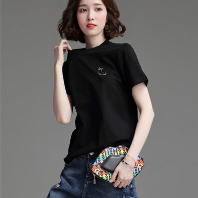 Women's Stylish Loose Round Neck Short Sleeve T-shirt Top
