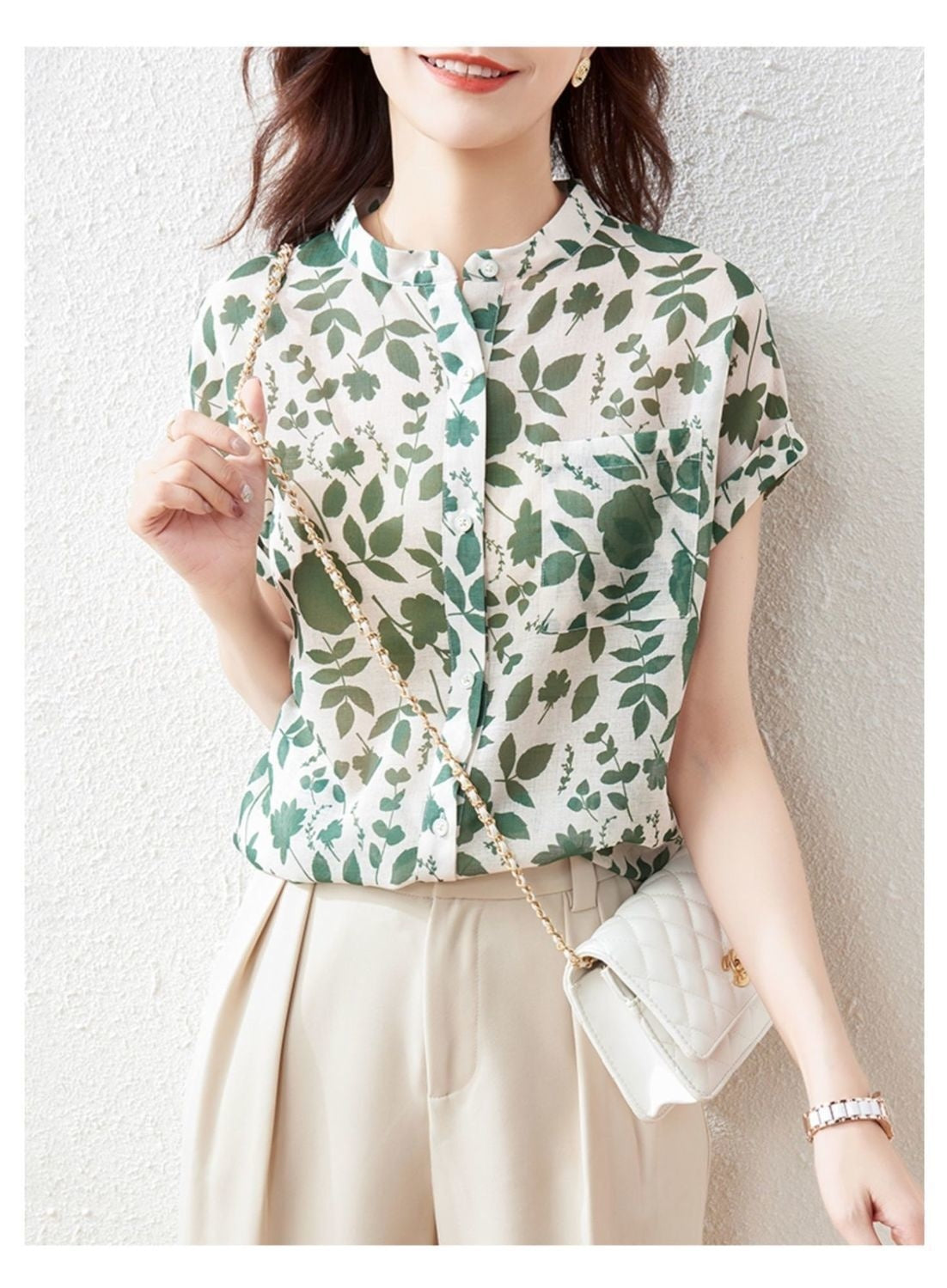 Chiffon Shirt Women's Short-sleeved Floral Top Fashionable Stylish French Printed Shirt Thin