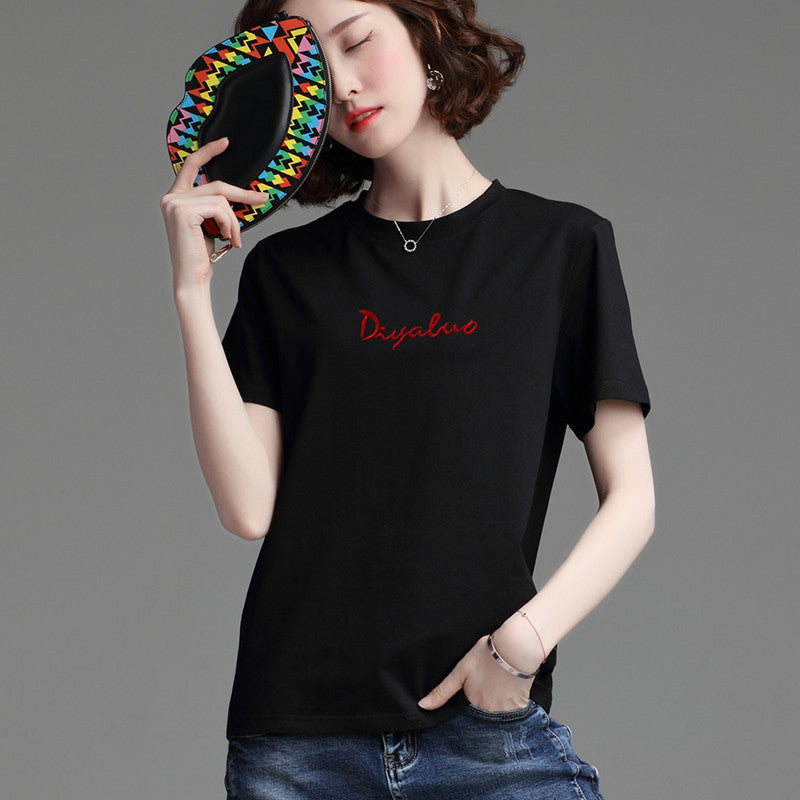 Women's Stylish Loose Round Neck Short Sleeve T-shirt Top