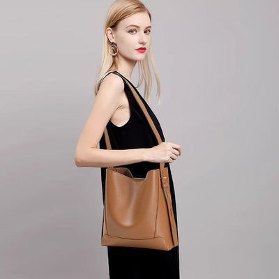 Shoulder Capacity Women's Leather Height Cross Body Bucket Bag