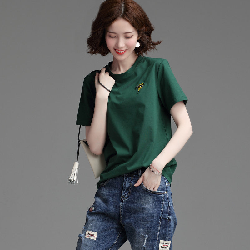 Women's Stylish Loose Round Neck Short Sleeve T-shirt Top