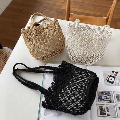 Retro Bucket Bag Vacation Straw Casual Woven Bag