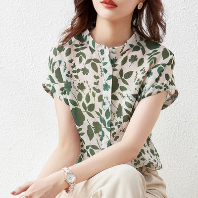 Chiffon Shirt Women's Short-sleeved Floral Top Fashionable Stylish French Printed Shirt Thin