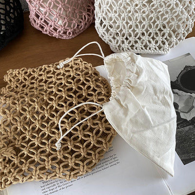 Retro Bucket Bag Vacation Straw Casual Woven Bag