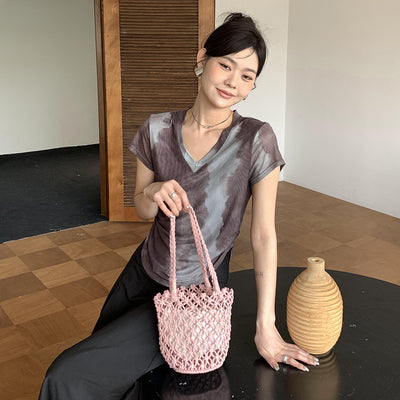 Retro Bucket Bag Vacation Straw Casual Woven Bag